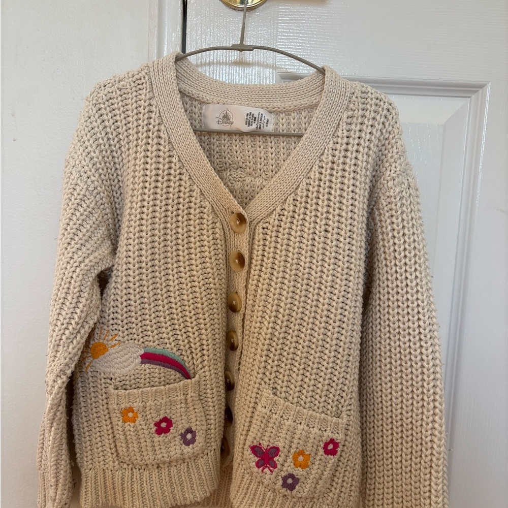 Disney Cream Knit Sweater with Colorful Embroidery